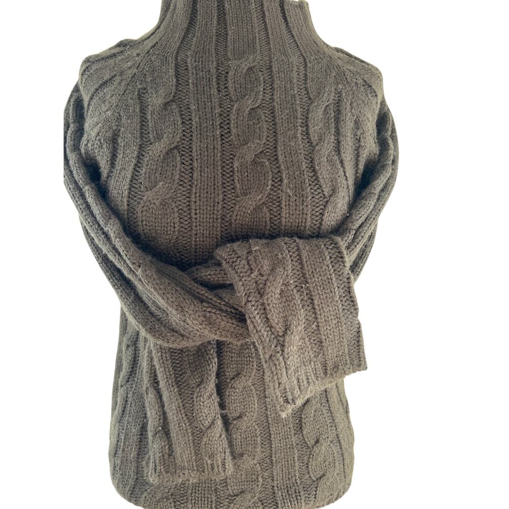 W's cotton‎ brown cable mock turtle pullover classic SM soft